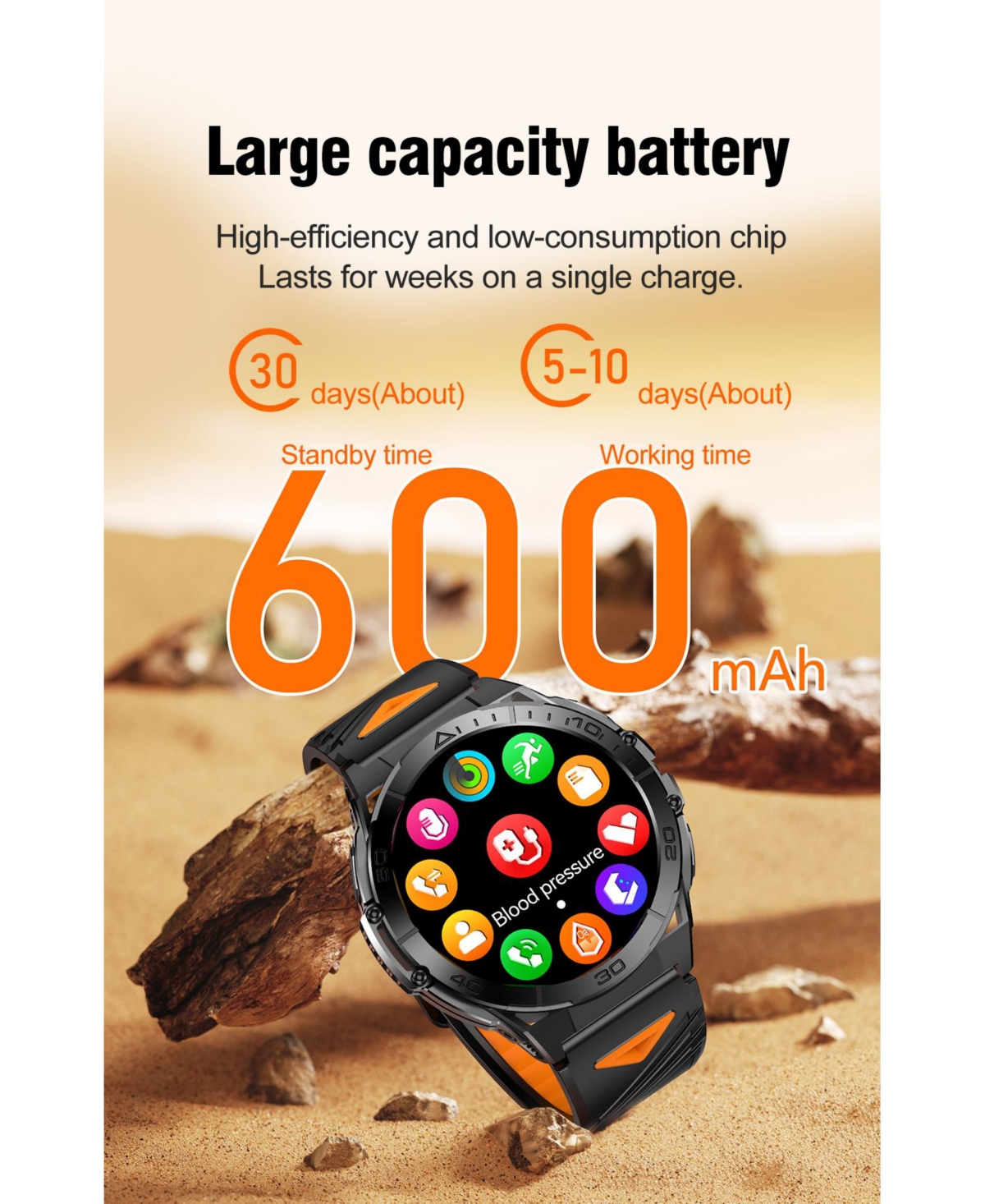 Ruxing Smart ToughArmor Ultra Rugged Outdoor Health Fitness Smart watch -Silver