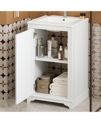 20-Inch Bathroom Vanity with Ceramic Sink, Freestanding Single Vanity, Soft-Close Door & Adjustable Shelf