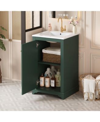 20-Inch Bathroom Vanity with Ceramic Sink, Freestanding Single Vanity, Soft-Close Door & Adjustable Shelf