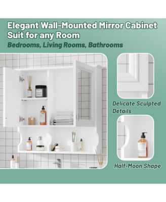 30'' Mirror Medicine Cabinet with Open Shelves, Doors & Adjustable Shelf for Bathroom Storage