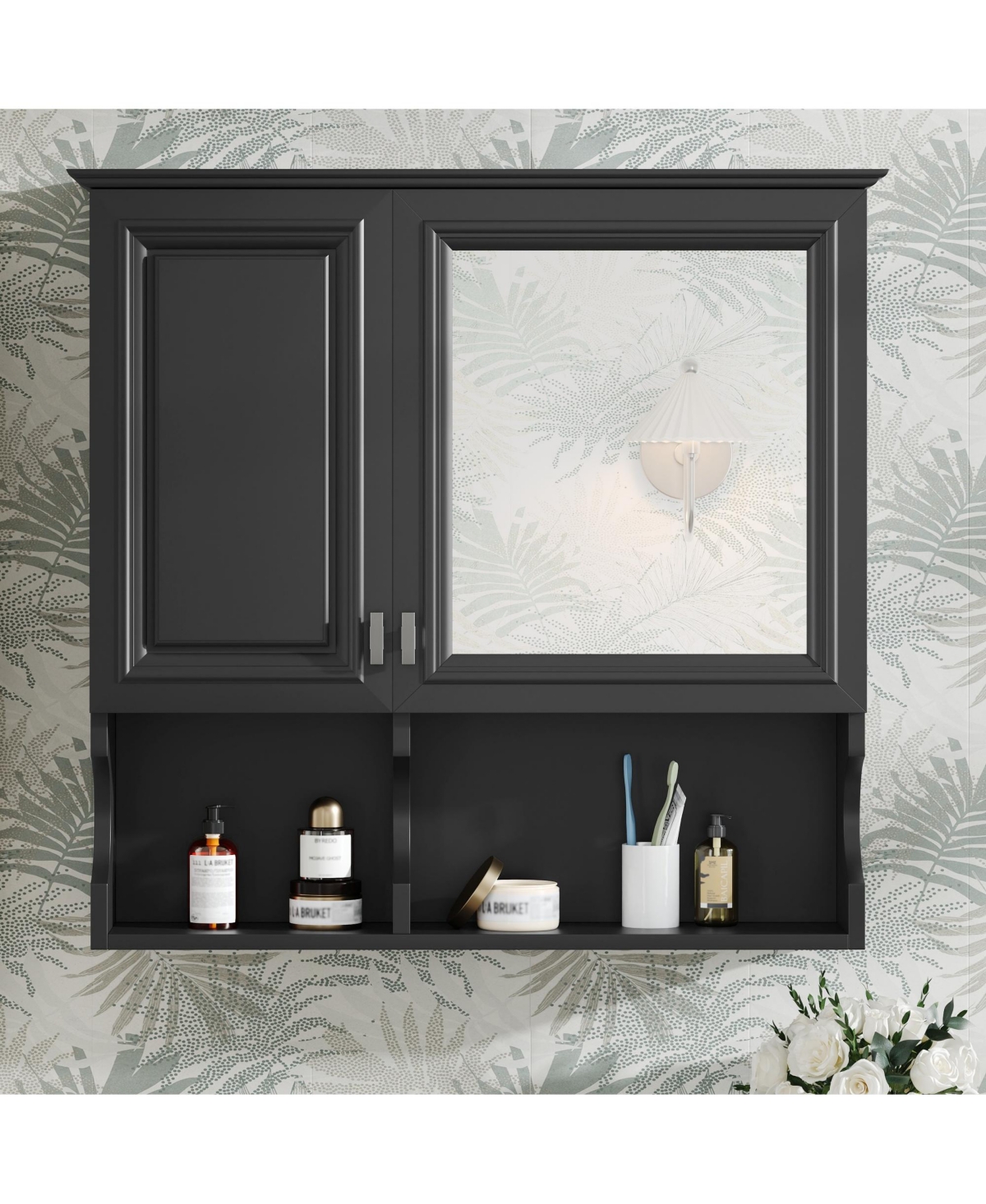 Casainc 30'' Mirror Medicine Cabinet with Open Shelves, Doors & Adjustable Shelf for Bathroom Storage