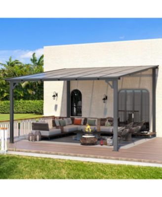 12'x12' Wall Gazebo Hardtop Roof Lean to Grill Shelter Heavy Duty Metal Awning