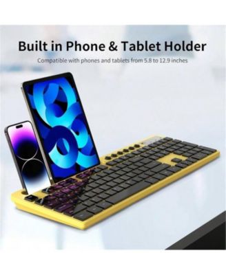 Wireless Keyboard & Mouse Combo, 2.4G, Silent 6-Button Mouse, Phone/Tablet Holder, Compatible, Yellow