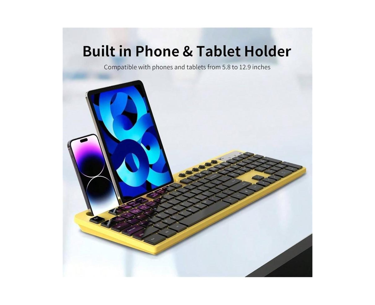 Wireless Keyboard And Mouse Combo, 2.4G Wireless Computer Keyboard With Phone Tablet Holder, Silent Mouse With 6 Button, Compatible With