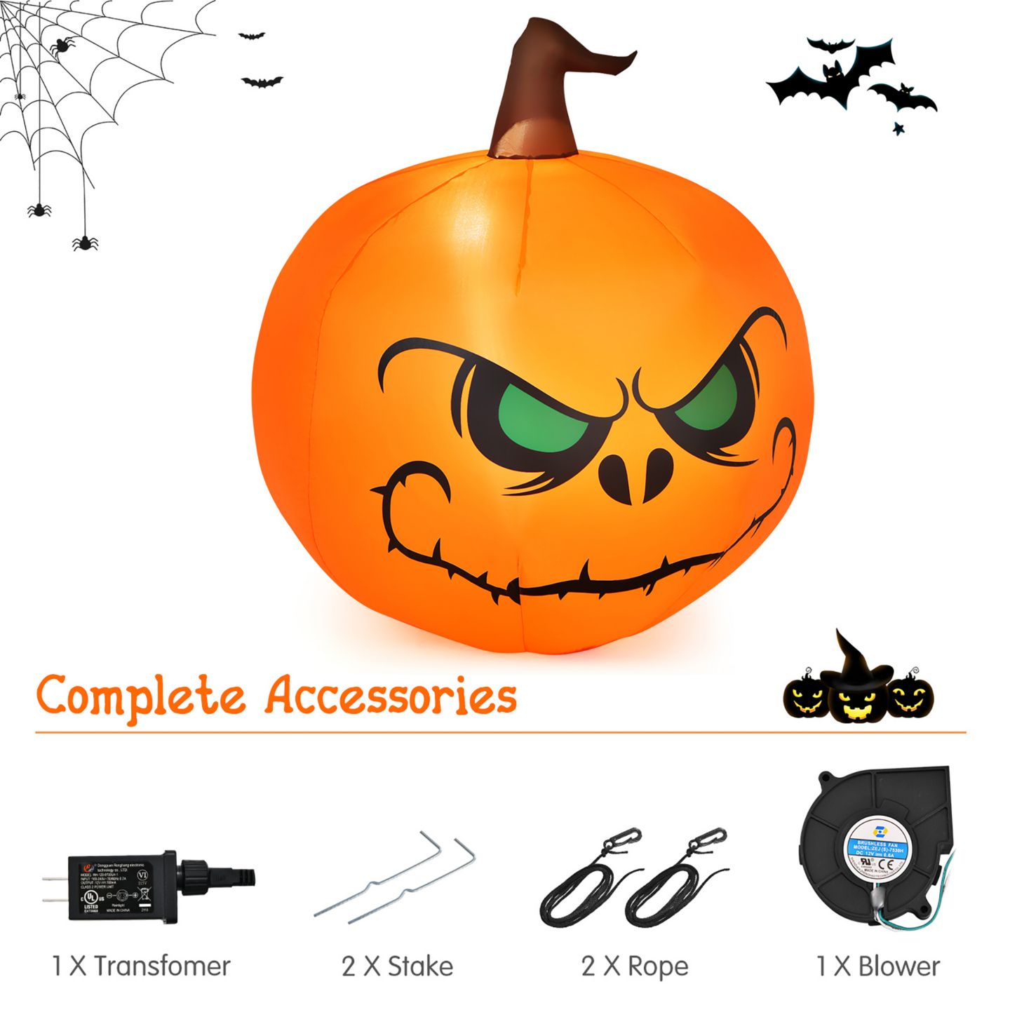 Детская игрушка Costway 4 FT Halloween Inflatable Pumpkin Large Blow up with Build-in LED, цвет: Оранжевый — фото 9