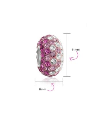 Set of 2 Light Pink Magenta Crystal Bead Charm Spacer for European Bracelet Sterling Silver