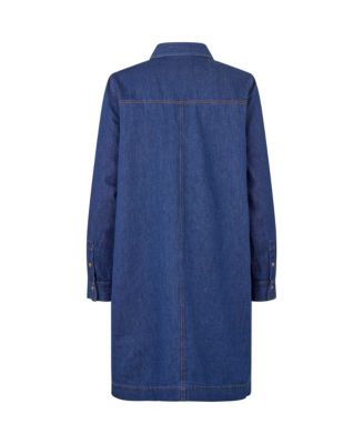 Women's Denim Long Sleeve Collared Long Shirt