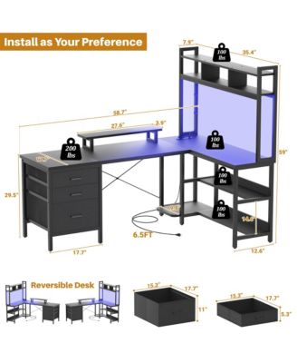 59'' W L-Shaped Computer Desk with Tall Hutch,Corner Desk