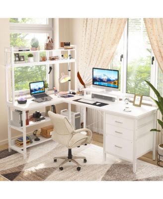 59'' W L-Shaped Computer Desk with Tall Hutch,Corner Desk