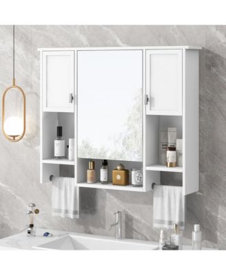 35'' x 28'' Modern Wall Mounted Bathroom Storage Cabinet with Mirror & Towel Bar