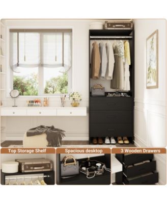 24" Freestanding Closet Organizer System with Hanging Rods and Drawers