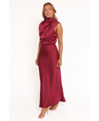 Women's Anabelle Halter Neck Lace Maxi Dress - Berry