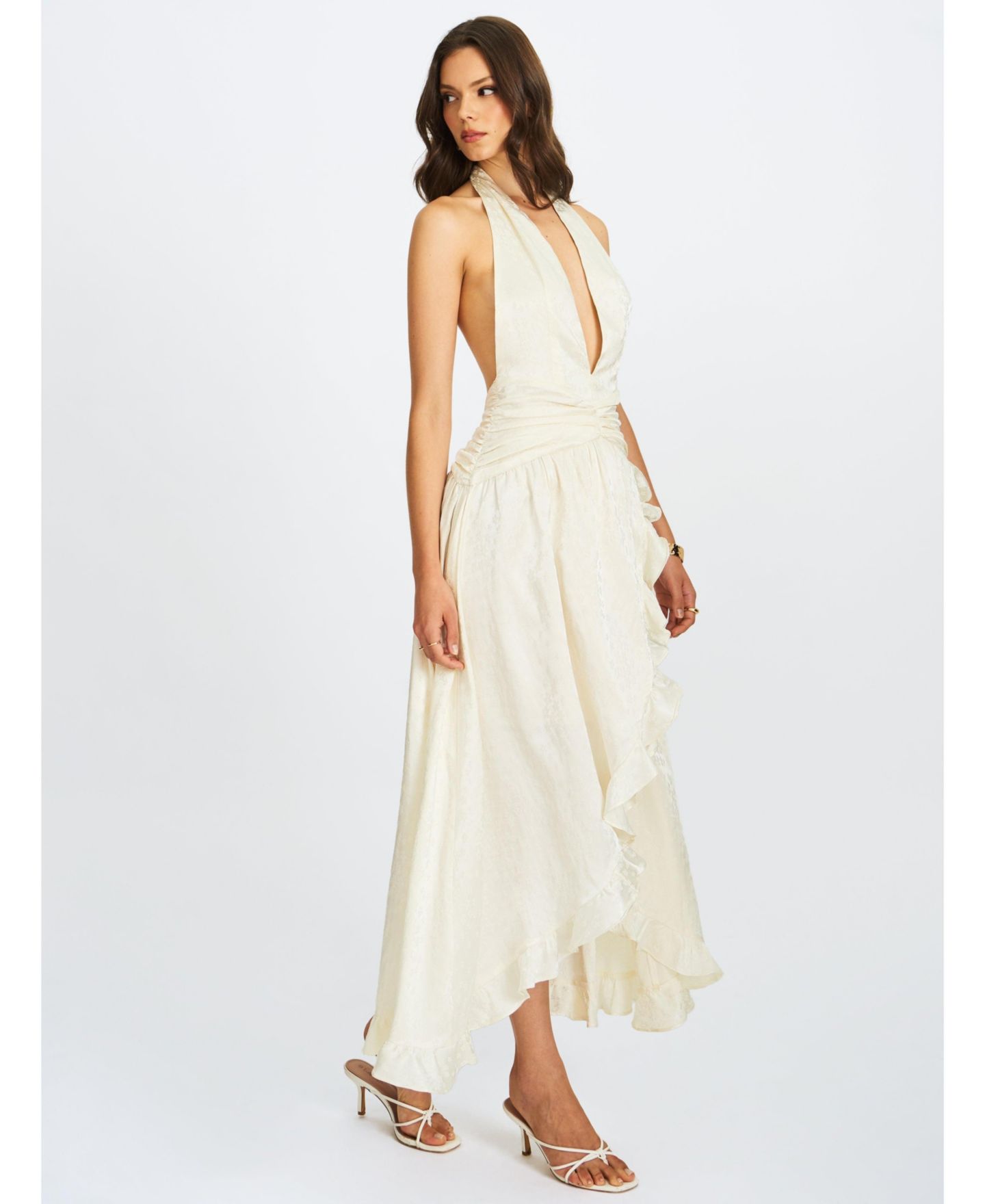Женское платье Miss Circle Nalani Floral Ivory Ruffled Halter Maxi, цвет: Слоновая кость — фото 5