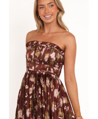 Women's Angelique Strapless Maxi Dress - Brown Floral