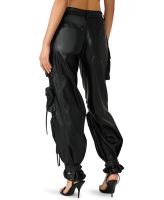 Women's Vegan Leather Duo Faux Leather Baggy Fit Duo Pants