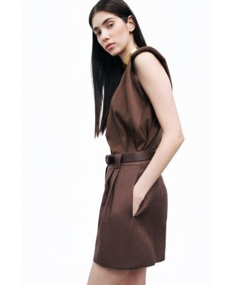 Women's Belted Linen Mini Shorts