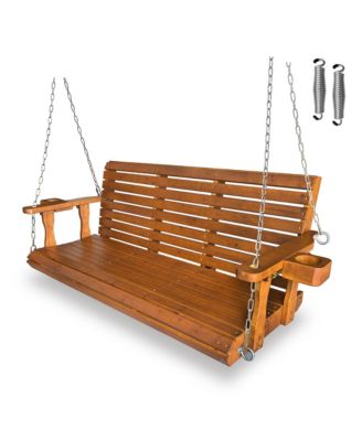 3-Seater 5 FT Extra Large Wooden Porch Swing, Heavy Duty 880 LBS, for Outdoor Patio Garden (Deep Brown)