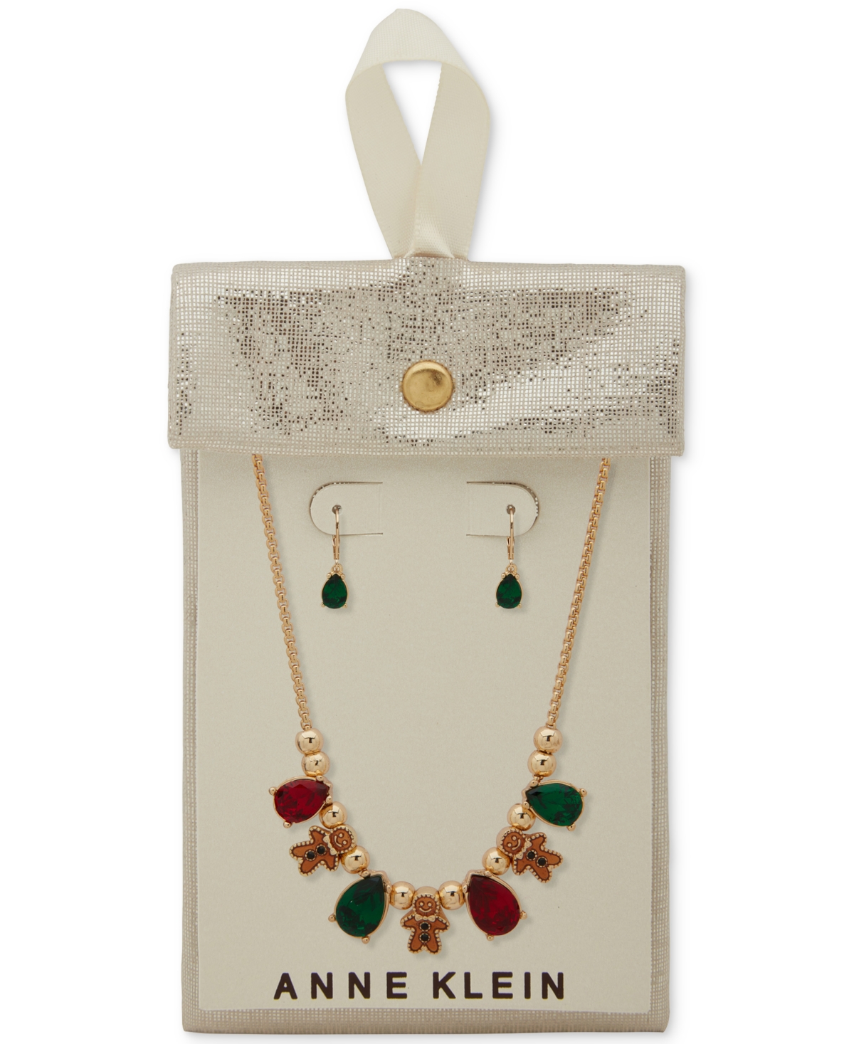 Anne Klein 2-Pc. Siam & Emerald Stone Gold-Tone Frontal Necklace and Earrings Set