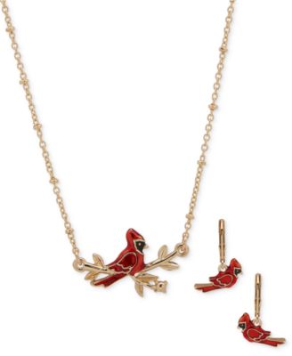 Anne Klein - 2-Pc. Gold-Tone Cardinal Pendant Necklace and Earrings Set