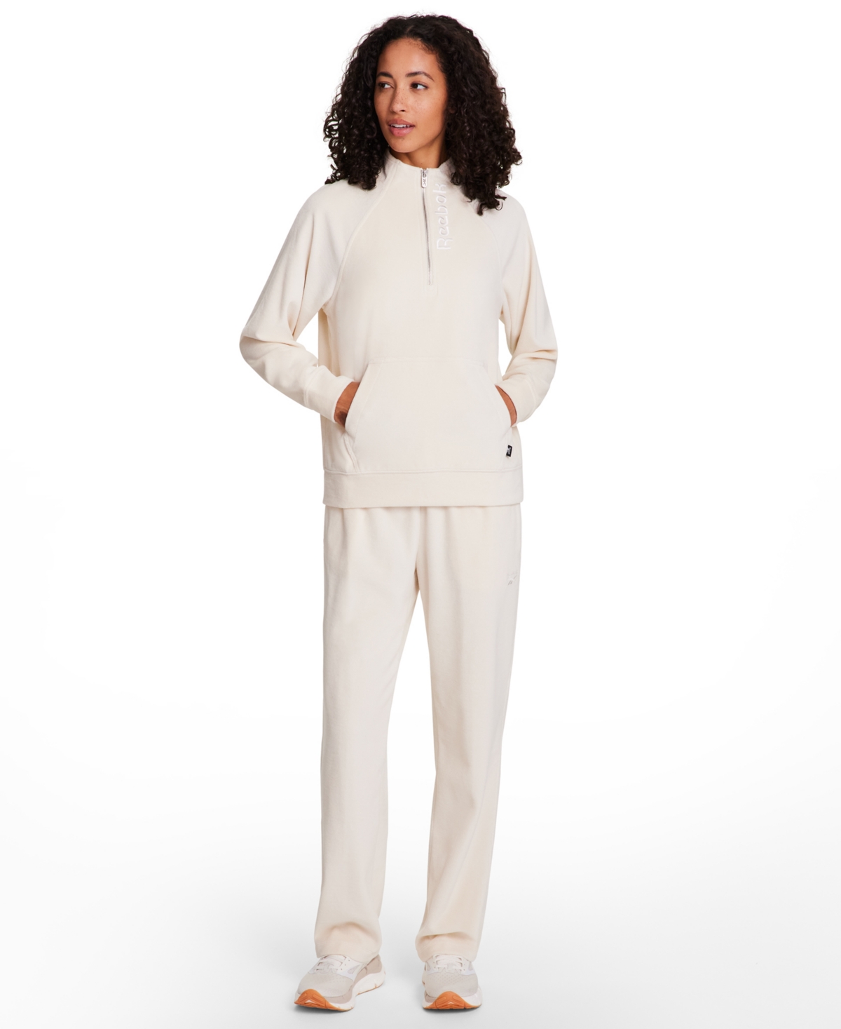 Reebok Women's New Heritage Velour Half Zip Collared Top In White
