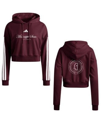 adidas - Women's Maroon Mississippi State Bulldogs Campus Queen Cropped Pullover Hoodie