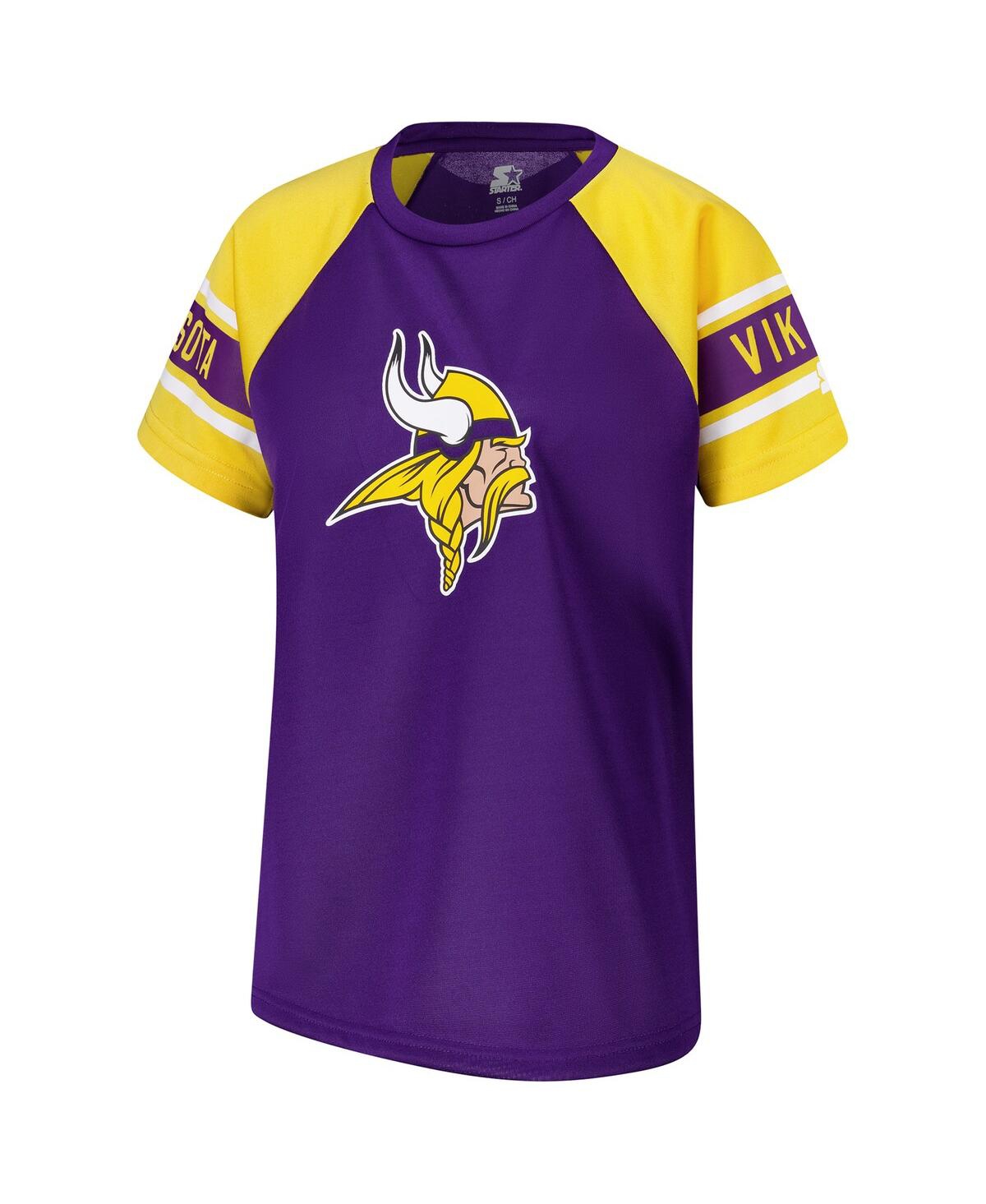 Starter Women's Purple Minnesota Vikings 1st Rounder Color Block Raglan Top In Animal Print