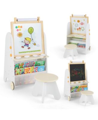 4-in-1 Kids Art Easel with Stool with Magnetic Whiteboard Chalkboard & Paper Roll