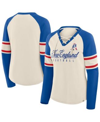Fanatics - Women's Cream/Royal New England Patriots Hometown Gridiron Hero Raglan Lace-Up V-Neck Long Sleeve T-Shirt