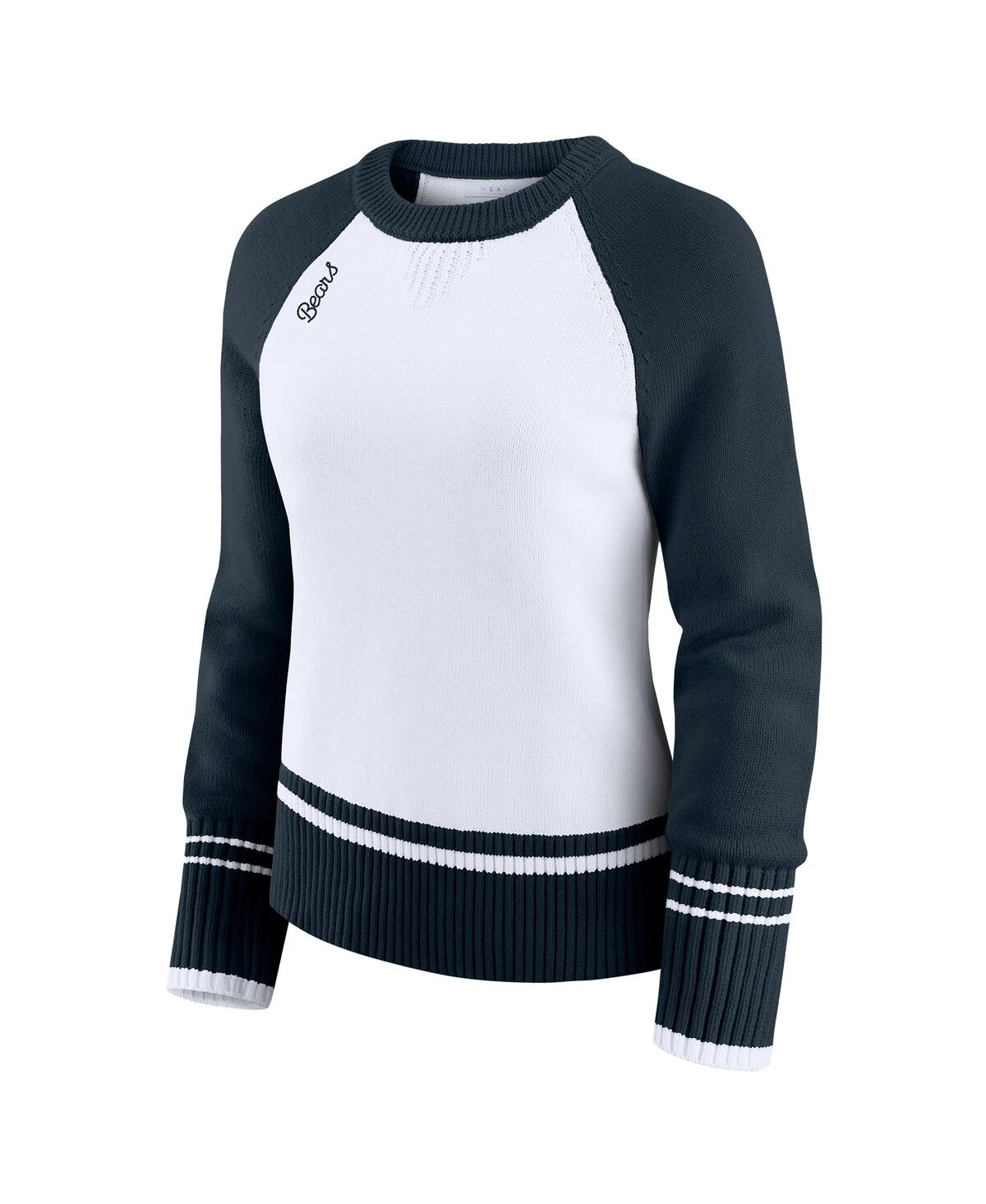 Wear By Erin Andrews Women's White/navy Chicago Bears Color Block Raglan Sweater In Animal Print