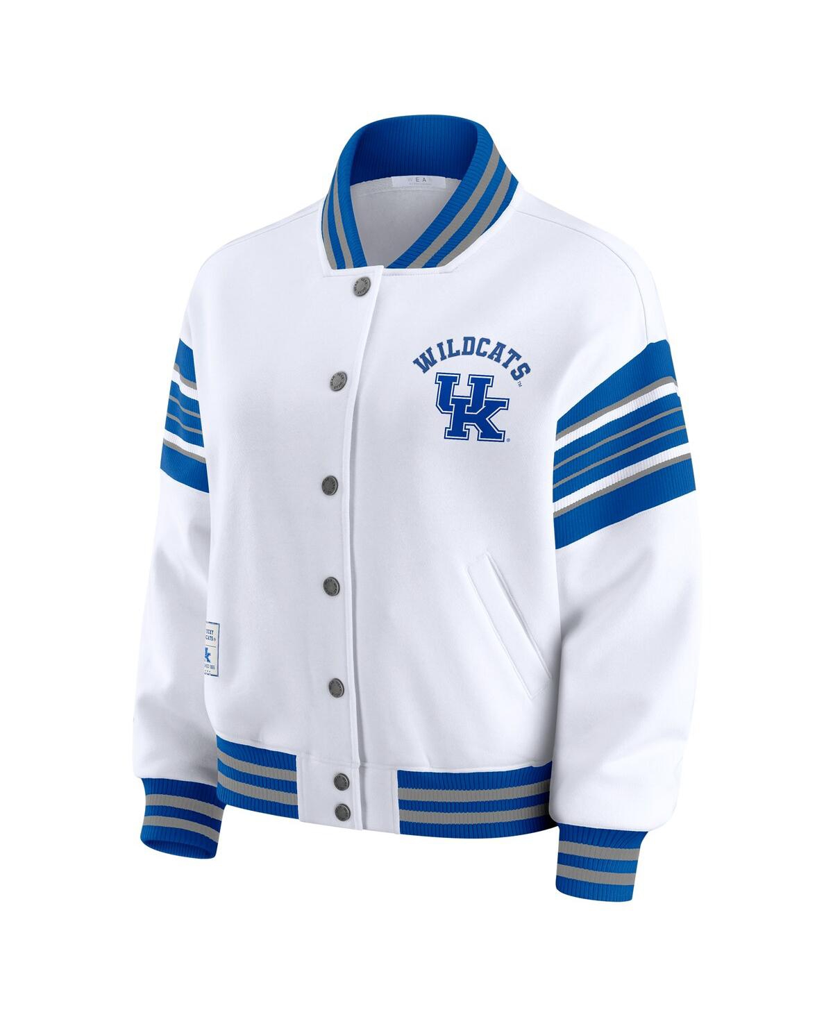 Wear By Erin Andrews Women's White/royal Kentucky Wildcats Satin Stitch Full-snap Fleece Sweatshirt Jacket In Multi