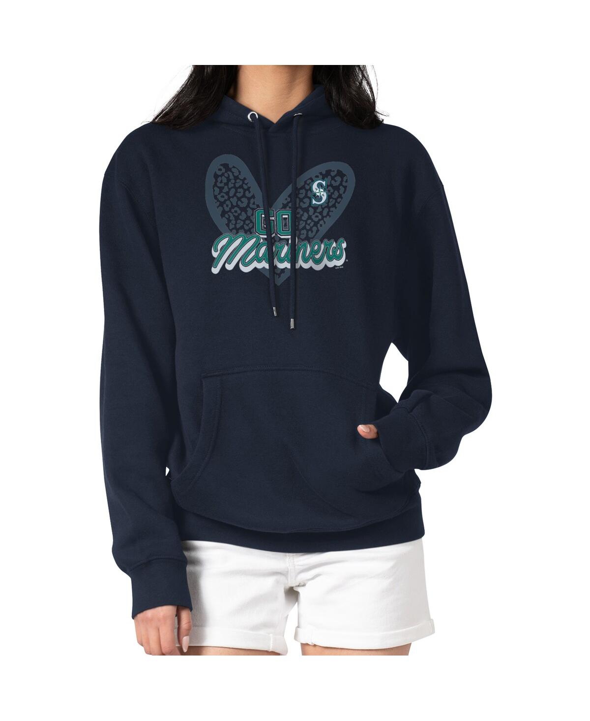 G-iii 4her By Carl Banks Women's Navy Seattle Mariners Leopard Heart Pullover Hoodie In Blue