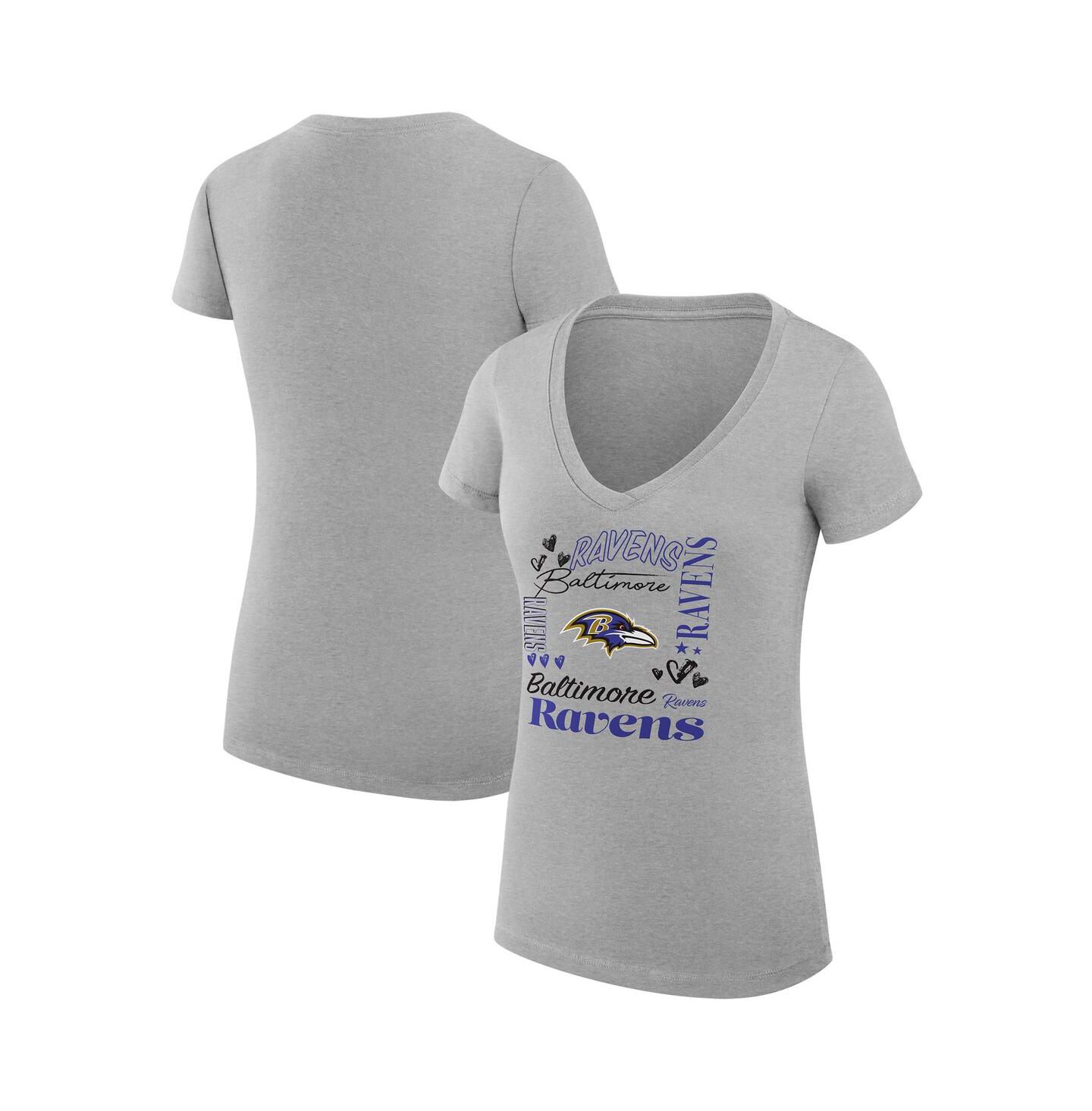 Женская футболка G-III 4Her by Carl Banks Heather Gray Baltimore Ravens Super-Slim Fit Lightweight Collage Team V-Neck — фото 1