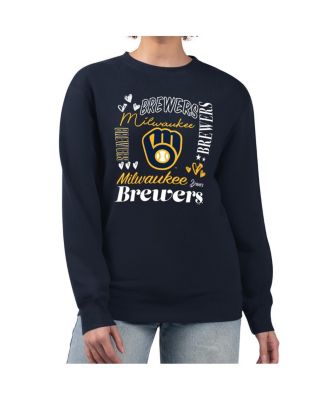 G-III 4Her by Carl Banks - Women's Navy Milwaukee Brewers Collage Team Graphic Fleece Pullover Hoodie