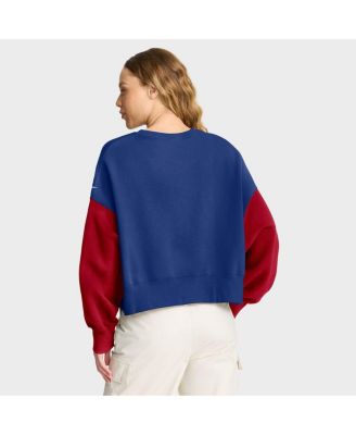 Women's Royal New York Giants Oversized Color-Block Pullover Sweatshirt