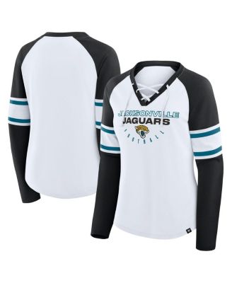Fanatics - Women's White/Black Jacksonville Jaguars Redzone Blitz Package Raglan Lace-Up V-Neck Long Sleeve T-Shirt