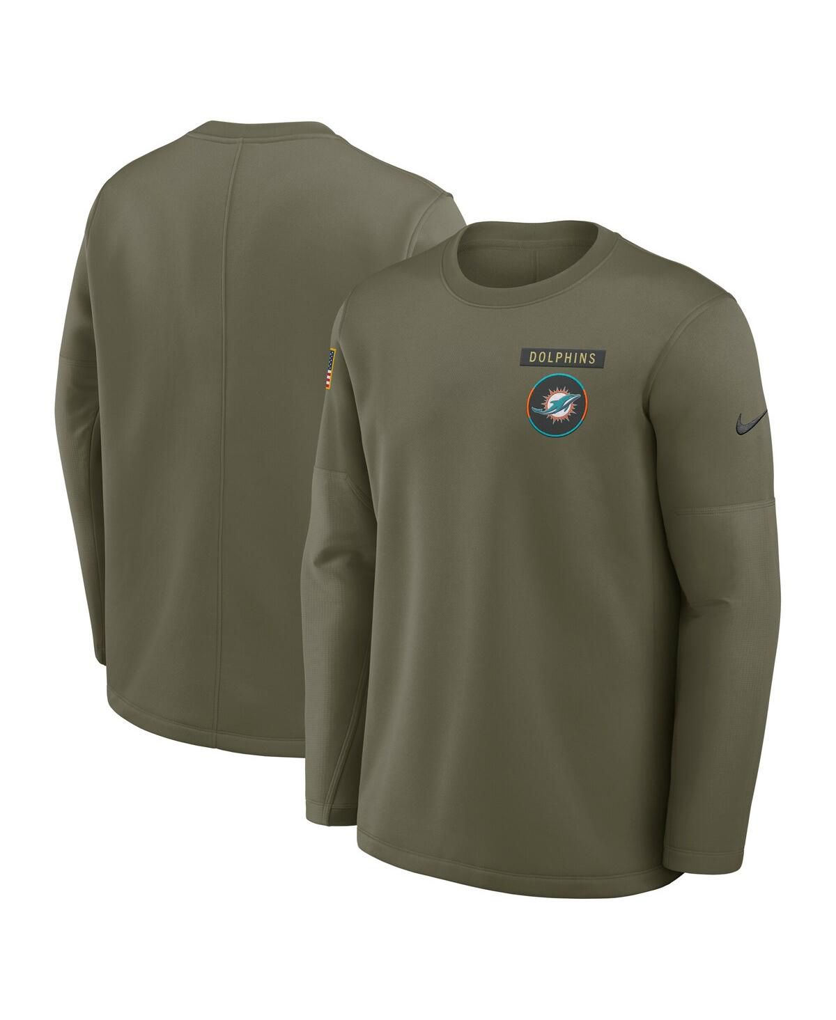 Мужская футболка с длинным рукавом Therma-FIT оливкового цвета Miami Dolphins 2025 Salute to Service Sideline Coaches