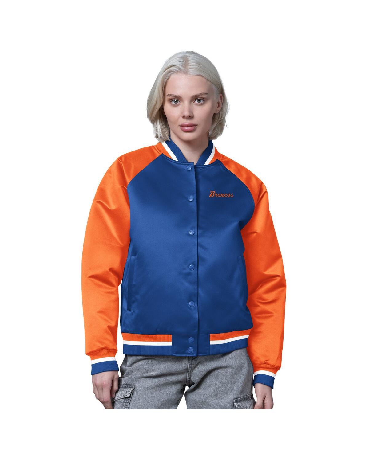 Starter Women's Royal/orange Denver Broncos Satin Full-snap Varsity Jacket In Blue