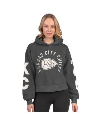 Starter - Women's Heather Charcoal Kansas City Chiefs Star Player Cropped Fleece Pullover Hoodie