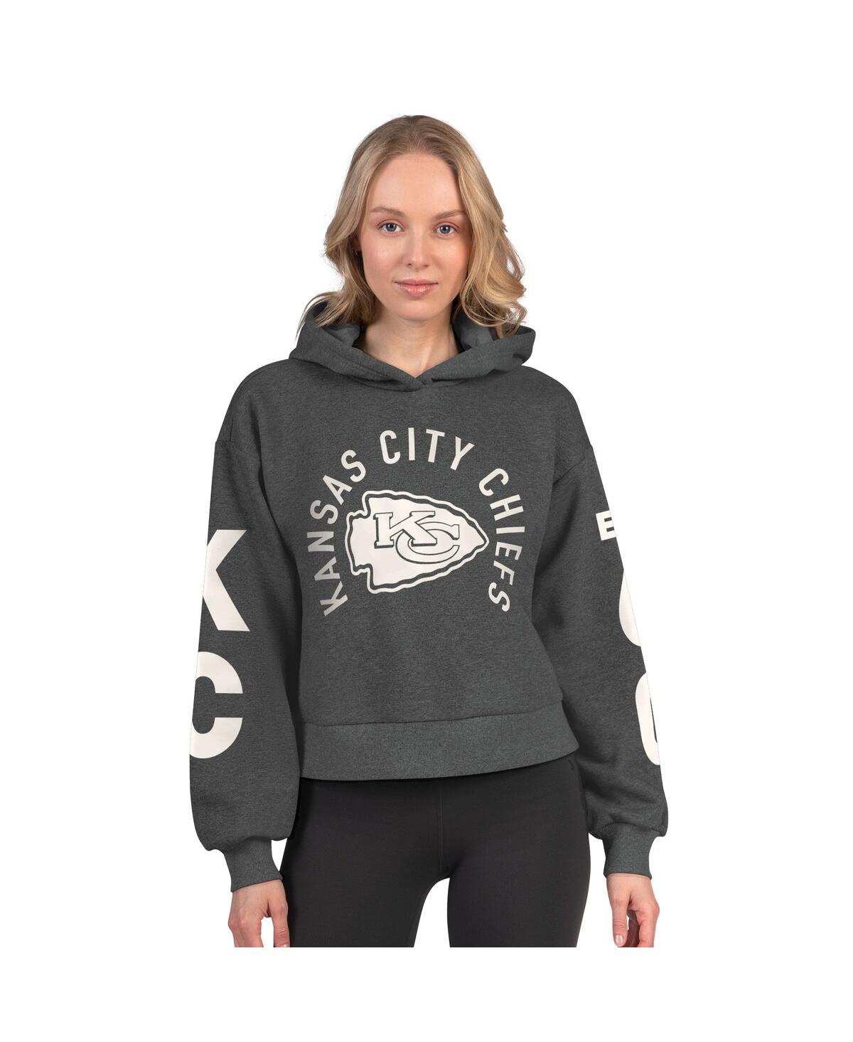 Starter Women's Heather Charcoal Kansas City Chiefs Star Player Cropped Fleece Pullover Hoodie In Gray