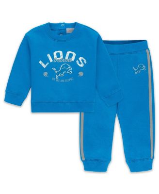 WEAR by Erin Andrews - Baby Boys and Girls Newborn Blue Detroit Lions Fleece Crewneck and Pants Set