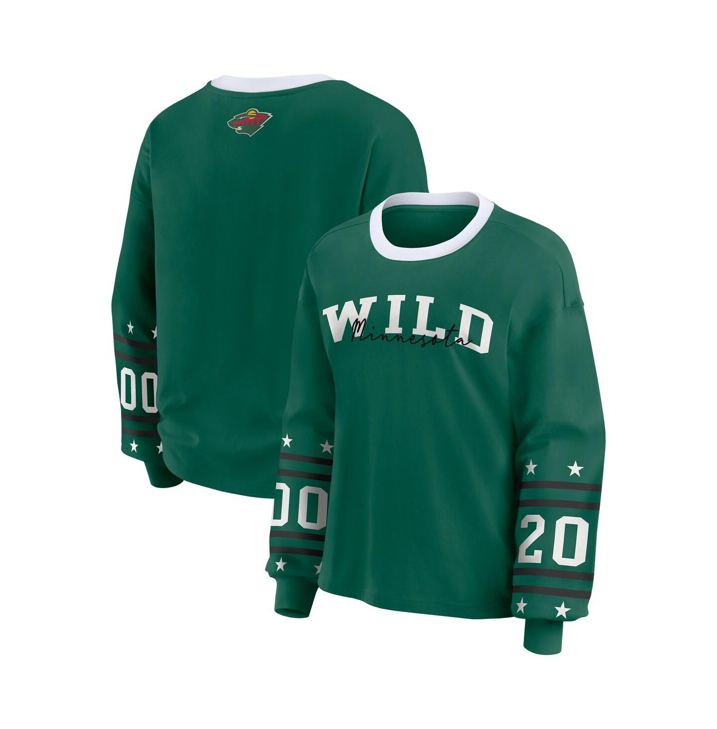 Женская футболка WEAR by Erin Andrews Green Minnesota Wild Long-Sleeve Sport — фото 1