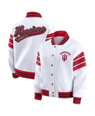 WEAR by Erin Andrews - Women's White/Crimson Indiana Hoosiers Satin Stitch Full-Snap Fleece Sweatshirt Jacket