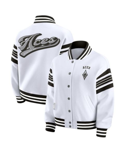Женские худи WEAR by Erin Andrews Women's White/Black Las Vegas Aces Plus Size Full-Snap Fleece Sweatshirt Jacket