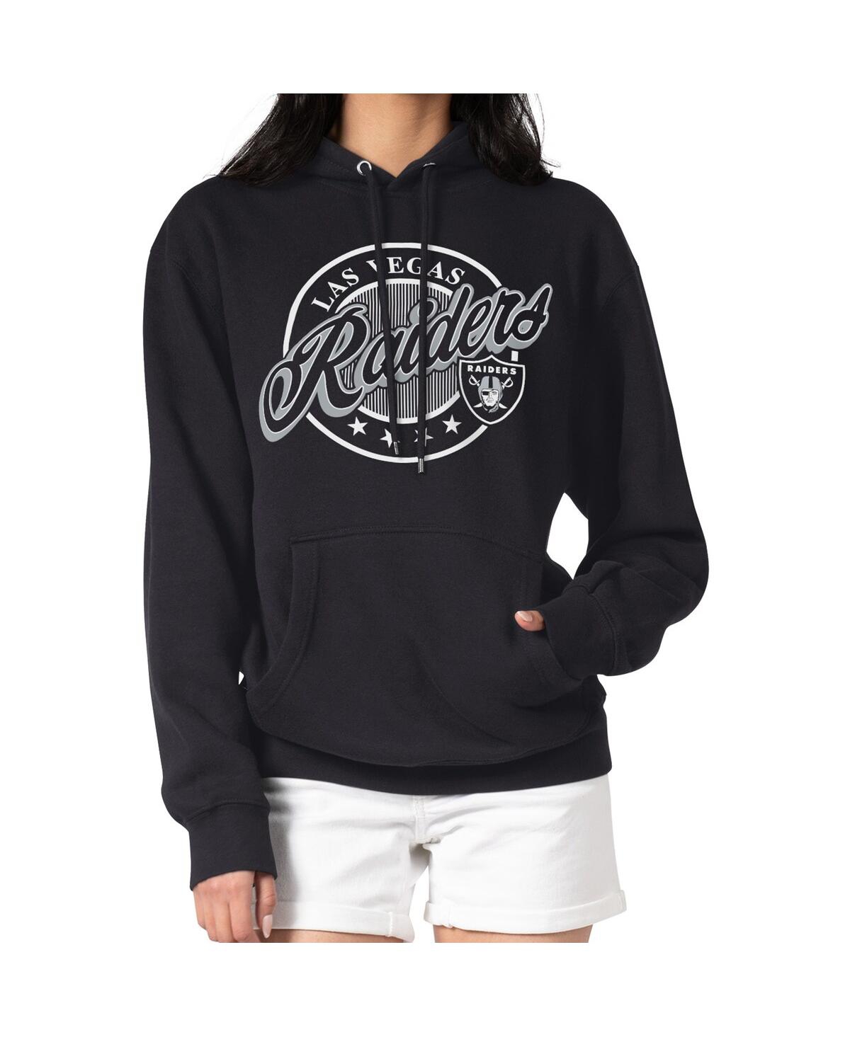 G-iii 4her By Carl Banks Women's Black Las Vegas Raiders Pinstripe Circle Fleece Pullover Hoodie