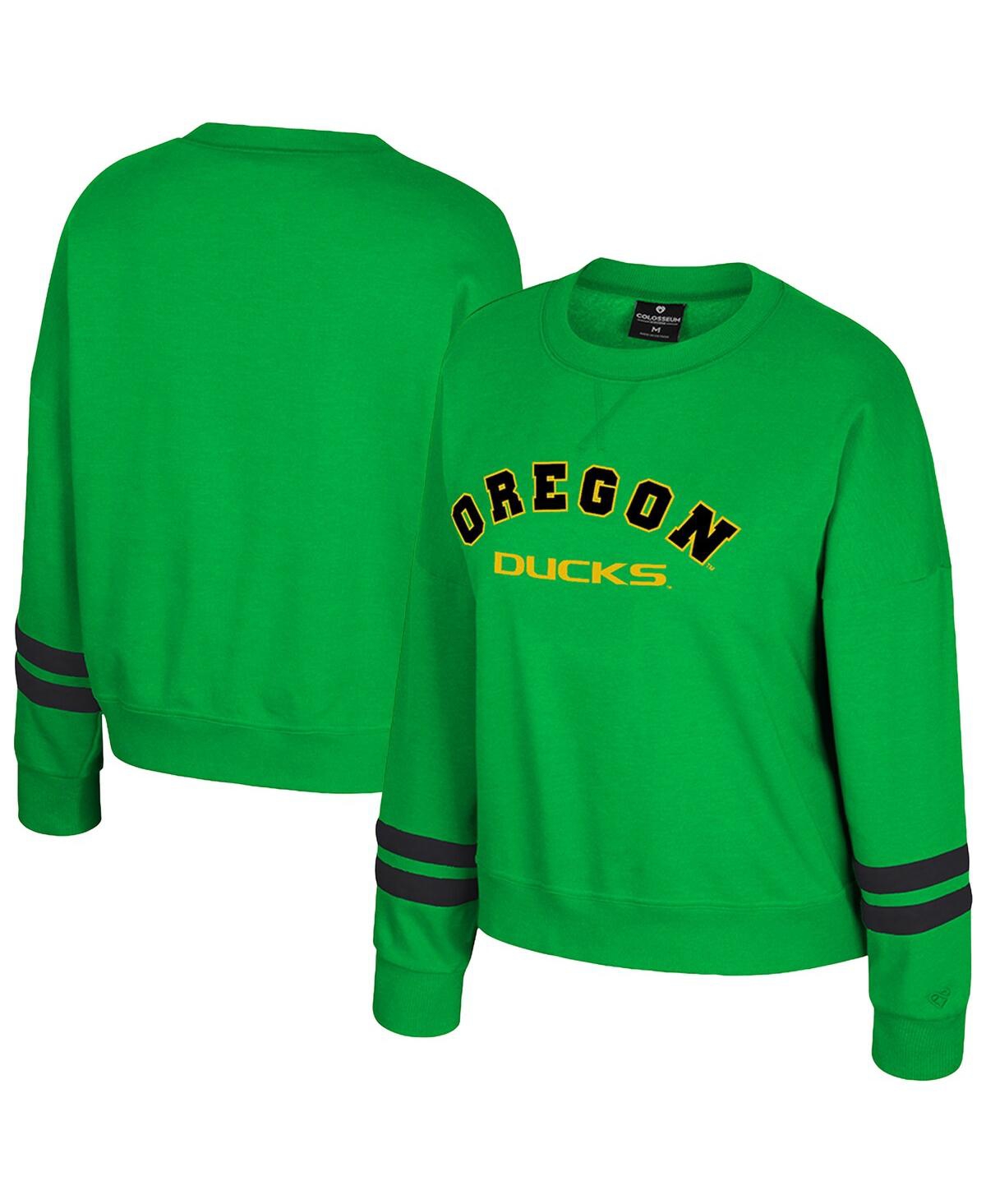 Colosseum Women's Green Oregon Ducks Splashy Crewneck Fleece Sweatshirt In Green