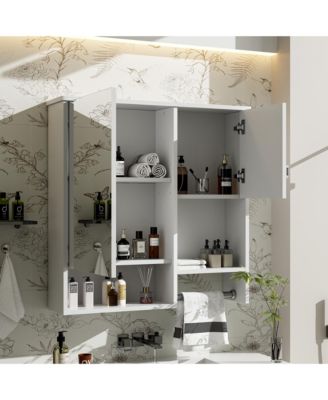 29'' x 28'' Wall Mounted Bathroom Medicine Cabinet with Mirror & Towel Bar