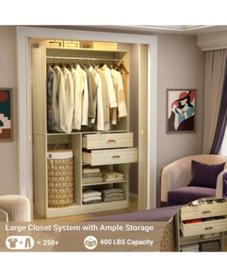 8FT Walk In Closet Organizer with 3 Shelving Towers, 2 Drawers Heavy Duty Clothes Rack