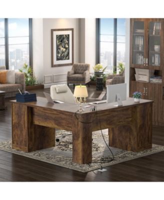 L Shaped Desk with Charging Station, Computer Desk Workstation with File Cabinet and Drawers for Office