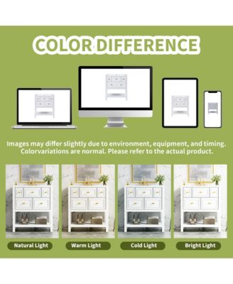 30-Inch Bathroom Vanity with Ceramic Sink Combo, Freestanding Single Vanity, 5 Drawers & Solid Wood Storage