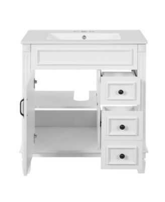 30-Inch Bathroom Vanity with Ceramic Sink, Small Bathroom Cabinet, 2 Drawers & Adjustable Storage Shelf